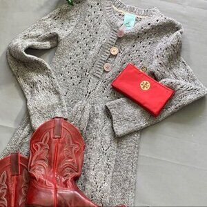 Aphorism Gray Open Knit Sweater Mini Dress Tunic